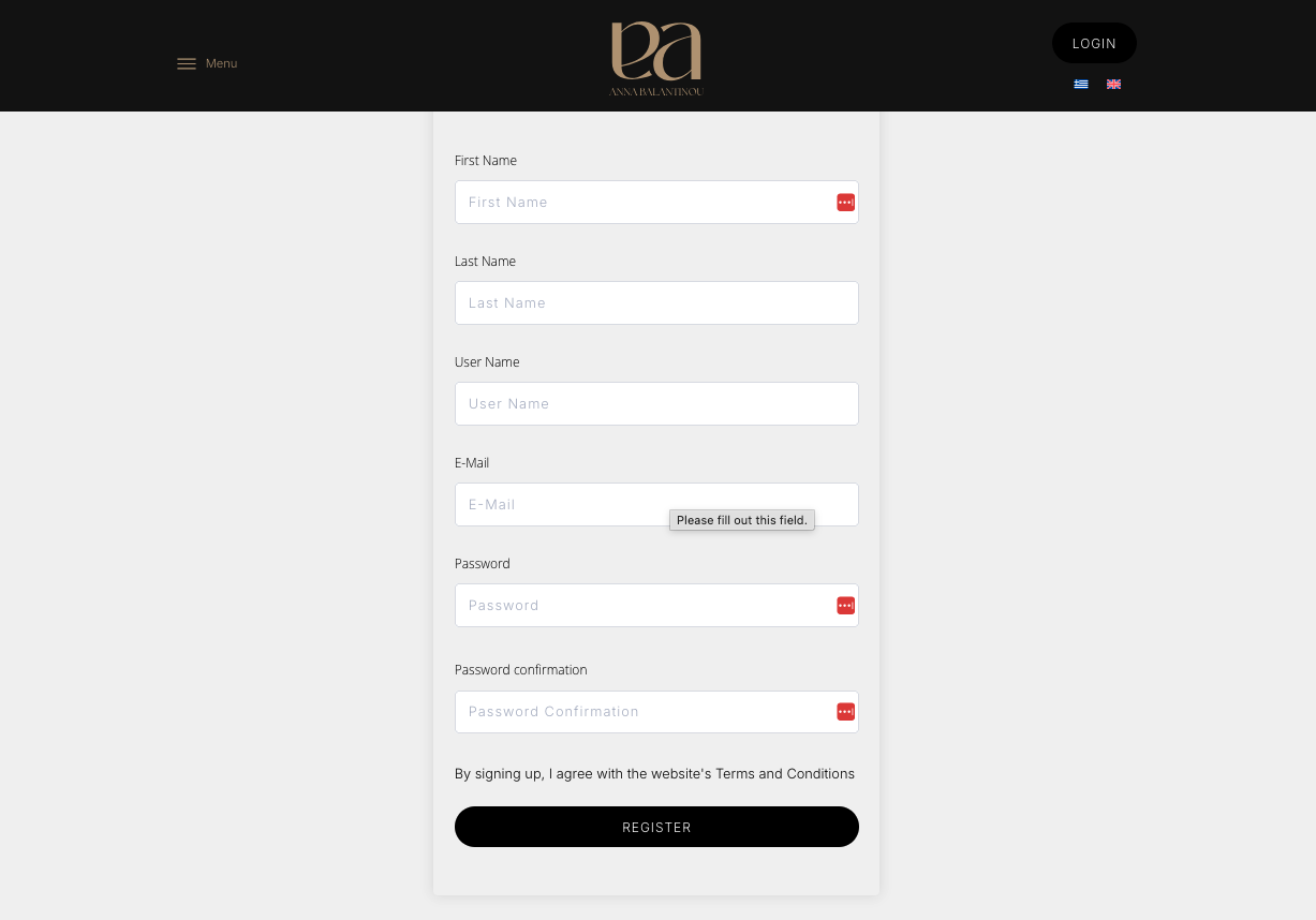 Registration form