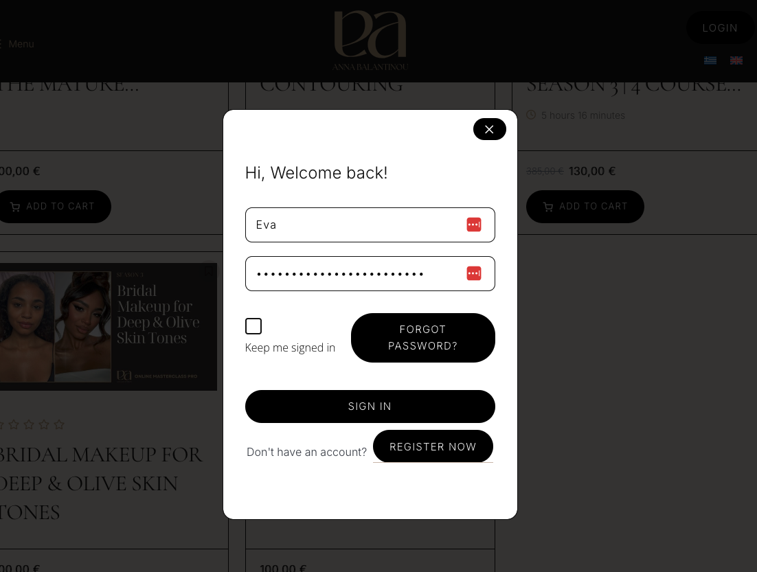 Login popup — Register Now
