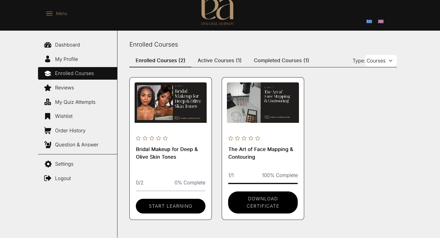 Enrolled Courses section
