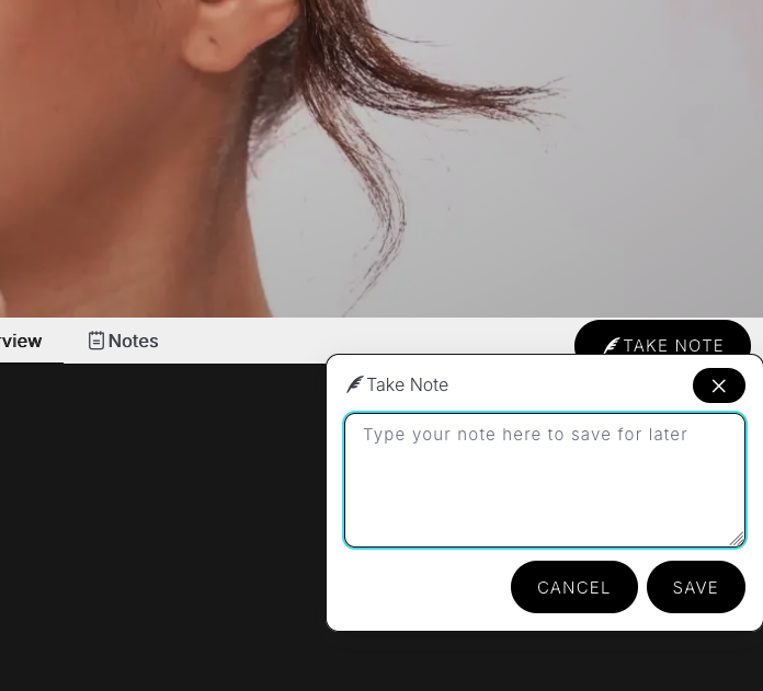 Take Note popup