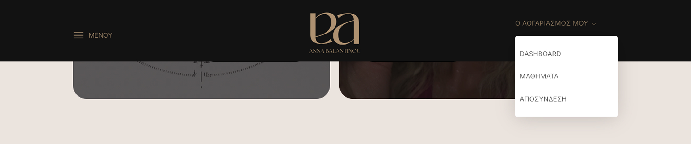 Dropdown λογαριασμού