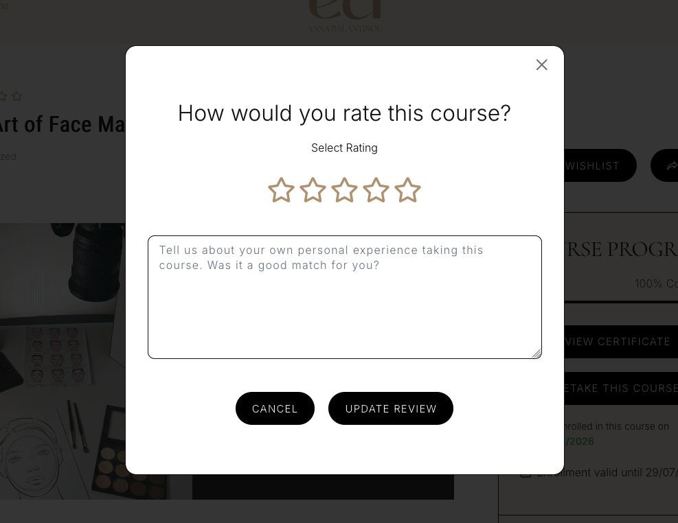 Rate course modal
